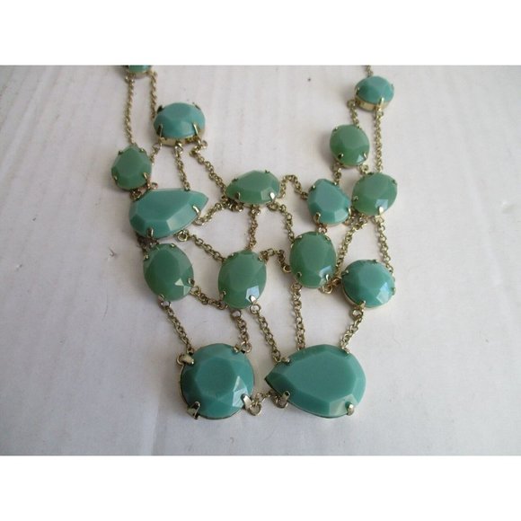 *Cascading Bib of Faux Jade Colored Gems on Silver Web Chain Lobster Clasp - Picture 3 of 4